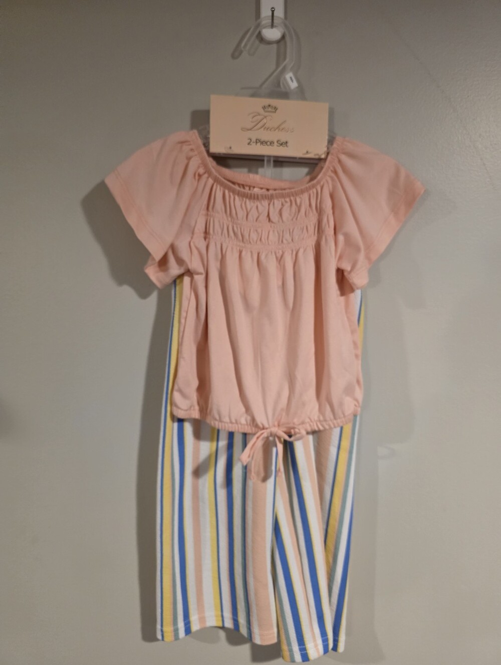 Girls Peach Smocked Top & Striped Shorts Matching Set
